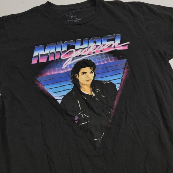 Michael Jackson Bad Neon Retro Black Short Sleeve Graphic T-Shirt Men's Sz M EUC - Picture 2 of 6